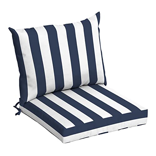 Arden Outdoor Dining Chair Cushion, 21 x 21, Rain-Proof, Fade Resistant Sapphire Blue Cabana Stripe
