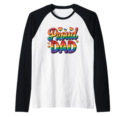 Proud Dad Rainbow LGBTQ - Soporte cardíaco Camiseta Manga Raglan