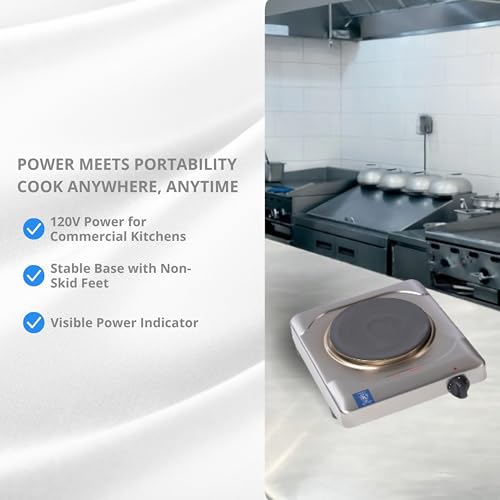 Cadco KR-S2 11 1/2" Portable Stainless Steel Cast Iron Electric Hot Plate, 120 Volt, 9 lbs, Burner and Infinite Controls, For Commercial Use by Cadco - Image 5
