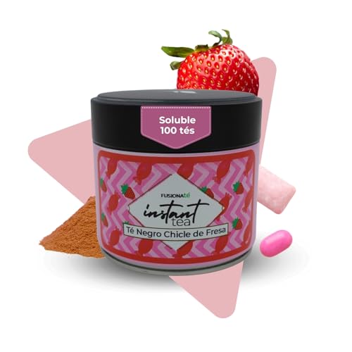 FUSIONATE Té Negro Soluble con Sabor a Chicle de Fresa, Lata de 100g, Antioxidante, Aporta Energía, 100% Natural, Sabor Intenso FUSIONATE Té Negro Soluble con Sabor a Chicle de Fresa, Lata de 100g, Antioxidante, Aporta Energía, 100% Natural, Sabor Intenso
