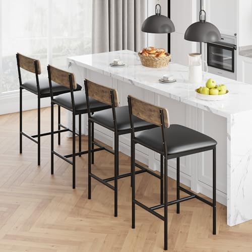 SLEKVERSA Set de 2 Butacos Retro Marrón con Respaldo y Asiento Tapizado, 25.5 pulgadas de Altura miniatura 5