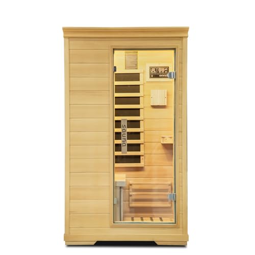 Sauna,Home Far Infrared Sauna Room,Indoor 1 Person Hemlock Wood Dry Sauna,1050W/110 Sauna Birthday Gift, Digital Controler,Bluetooth Player,5 Heating Panels
