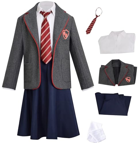 Vioyrie Matilda Costume Gray School Uniform Matilda the Musical Cosplay Suit Halloween Outfit Coat Shirt Skirt Set (Gray Suit Small)
