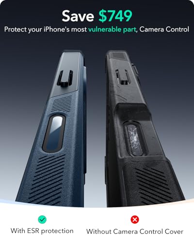 Image of ESR for iPhone 16 Pro Max Phone Case with Stand, 23ft Military-Grade Drop Protection with Camera Control, Shock-Absorbing Rugged Cover, Compatible with MagSafe Accessories, Cyber Series, Navy Blue