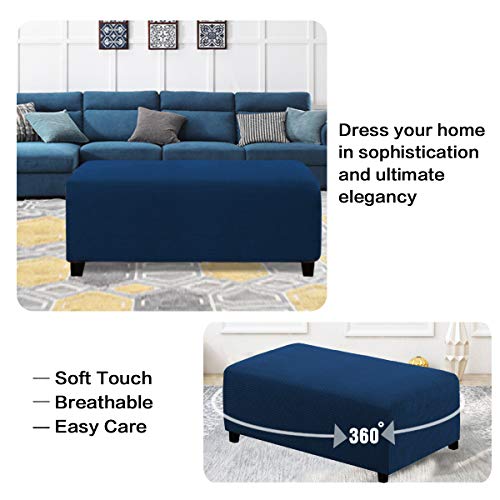 Image of H.VERSAILTEX Ottoman and Sofa Seat Cushion Combined Cover Slipcover Rectangle Sofa Slipcover Fit Length 56 inch-75 inch Suitable for L Shaped Seat Cushion Cover or Chaise Part Cover Stretch Thick Soft - Navy