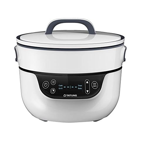 Tatung TSB-3016EA Fusion Cooker Grill Pan & Waterless Pot-4 Cooking Modes, Soup, Bake & Waterless Cook, 9" Grill Pan & 2.8 Qt Waterless pot, White Cover
