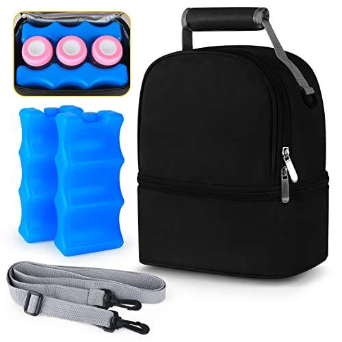 Image of Accmor Breastmilk Cooler Bag with Ice Pack, Breast Pump Bag with Cooler Fits 6 Bottles, Double Layer Breast Milk Cooler Travel Bag for Nursing Mom Daycare, Work, Travel