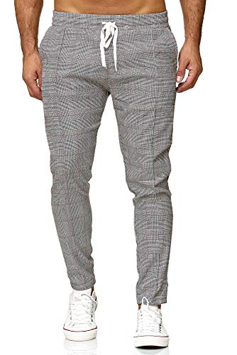 Redbridge Pantalones para Hombres a cuardos con Cintura elástica Casual Gris M