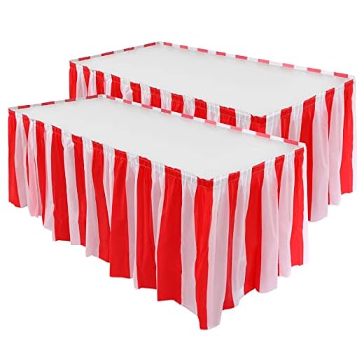 Pangda Carnival Table Skirt for Circus Party Decor,Red and White Striped | Concession Stand Decorations for Halloween Holiday Decoration Party Supplies