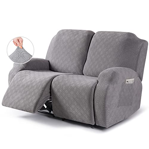 Image of VANSOFY Oversized Recliner Cover, 2-Pieces Stretch Reclining Couch Cover with Pockets Loveseat Sofa Slipcovers Soft Washable Furniture Protector for Dogs Cats(Light Gray)