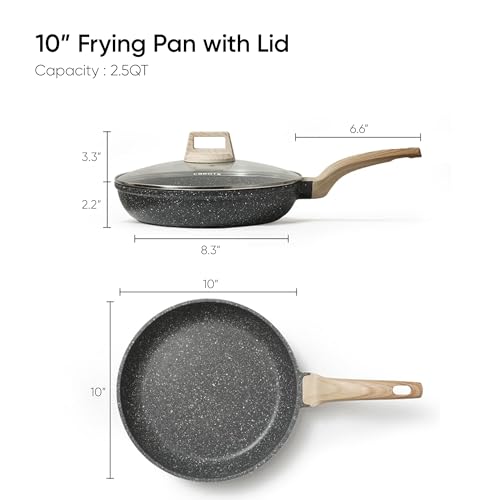 CAROTE Non Stick Frying Pan Skillet, Nonstick Granite Fry Pan with Glass Lid, Egg Pan Omelet Pans, Stone Cookware Chef's Pan, PFOA Free (Classic Granite, 10-Inch) by CAROTE - Image 2