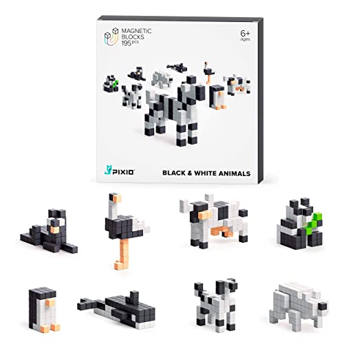 Pixio Magnetic Building Blocks - Black & White Animals Story Series - Magnetic Blocks Building Toys - Boys Toys Age 6-8 - Magnetic Toys 6-7 Year Old Boys - 195 Pcs #TOP2