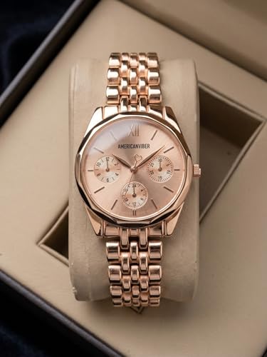 Image of AMERICANVIBER Rose Gold Women Watches | Girl Watch | Watch for Women | Diamond Studed | Premium Design | Trendy Fashionable | Under 499