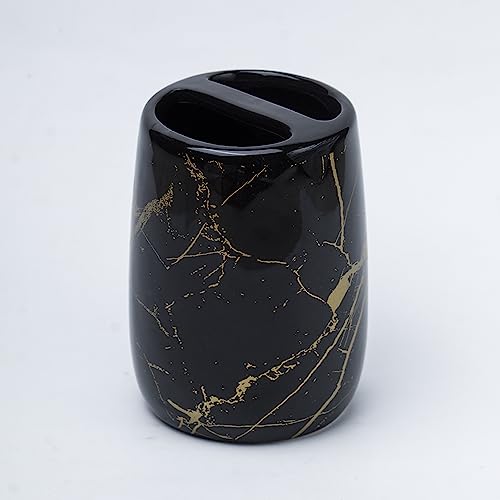 Image of Market99 Black Ceramic Bathroom Set of 4 - Stone Finish | Matte Cylindrical Bath Accessories | Bathware Set | Washroom Accessories | Luxury Gift Accessory for Home, Bathroom Decor