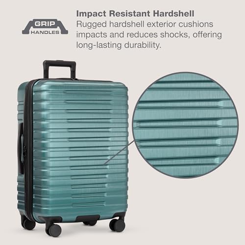 U.S. Traveler Boren Polycarbonate Hardside Rugged Travel Suitcase Luggage with 8 Spinner Wheels, Aluminum Handle, Teal, Checked-Large 30-Inch - Image 4