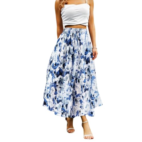 Women's Floral Maxi Skirts with Pockets Midi Long Length Flowy
