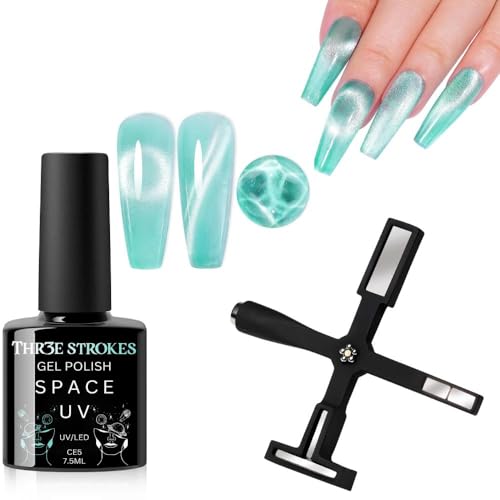 Image of THR3E STROKES 9D Cat Eye Gel Nail Polish 7.5ML - Glitter Magnetic Gel with 3D Shimmering Effect - 5 in 1 Magnet Set - UV /LED Soak Off Gel for Nail Art & DIY Manicure at Home (CE5)