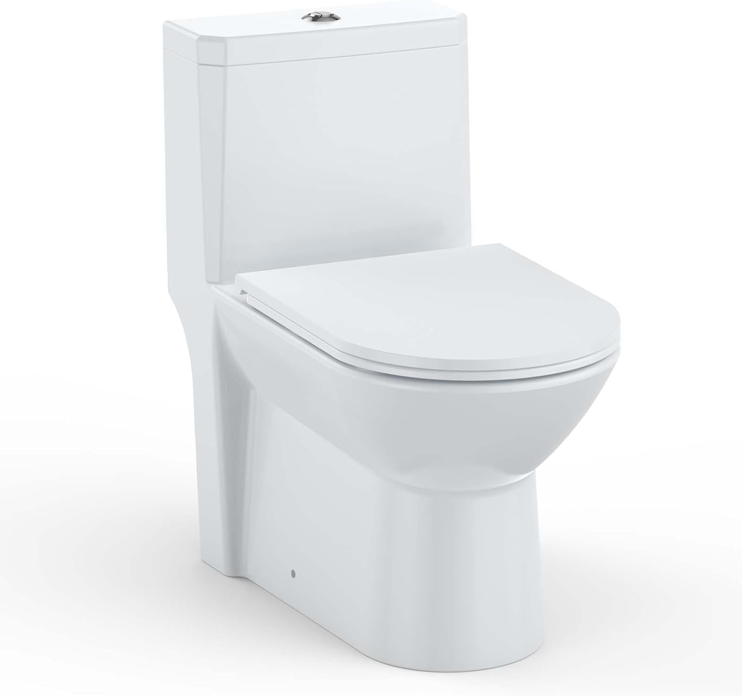 Toilet Two-Piece Round, Side Flush Handle, White Ceramic, Bottom-Lock PP Soft Close Seat, Efficient Flushing System, Easy Installation, Compact Modern Bathroom Toilet, Space Saving, Durable Design, Ea