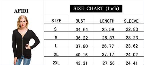 Afibi Women V Neck Zip Front Long Sleeve Casual Top Blouse Shirt/Cardigan (Medium, Black) #TOP6
