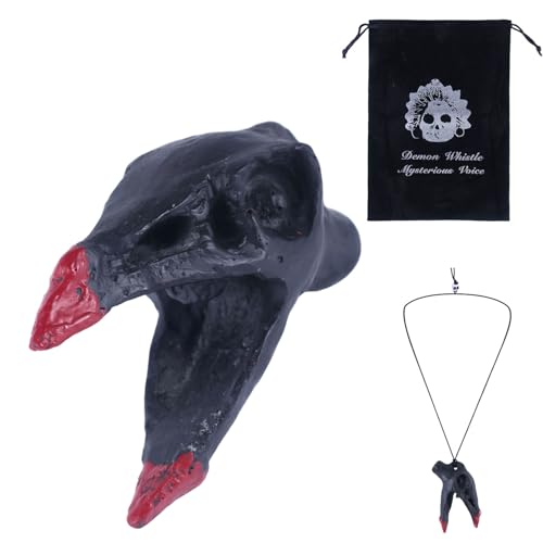 Silbato de Muerte Azteca, Calavera de Cuervo Silbato de Guerra Azteca con Bolsa con Cordón y Cordón 125 dB Gritos que Suenan Humanos Auténticos para Halloween Festival de los Muertos