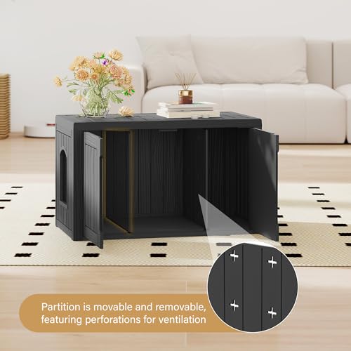 Image of Cat Litter Box Enclosure, Covered Cat Litter Box with Adjustable Partition, Multi-Functional Hidden Enclosed Litter Box Furniture, Easy to Clean & Assemble, Black