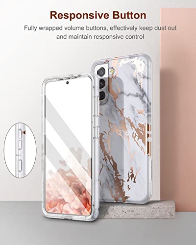Suritch Phone Case For Samsung Galaxy S21 6.2 Inches, Front Cover With Built-In Screen Protector Full Body Protection Shockproof Rugged Bumper Slim Fit Protective Cover, Gold Marble #TOP3