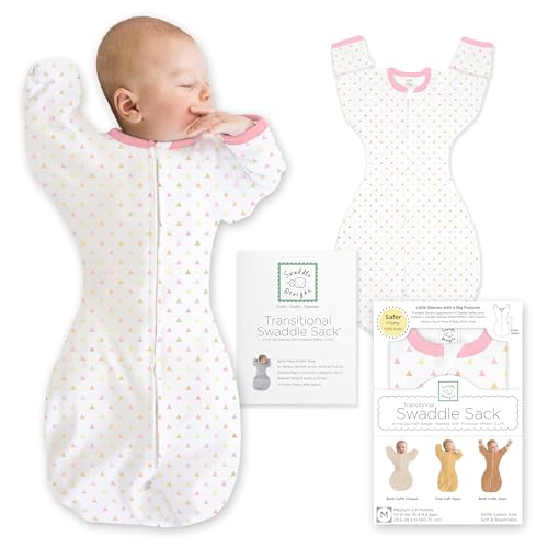 Image of SwaddleDesigns Transitional Swaddle Sack, Arms Up Half-Length Sleeve & Mitten, Most Gradual Transition Swaddle for Newborn