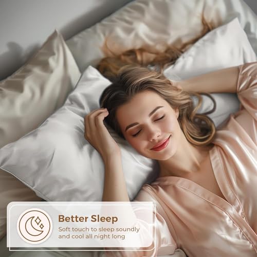 Image of Premium Satin Pillowcase Set of 2 with Eye Mask & 3 Scrunchies | Silky Soft, Anti-Frizz, Skin & Hair Care Sleep Set | Luxury Gift Combo for Women & Girls (White)