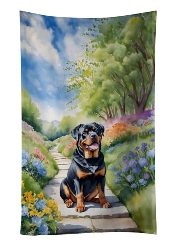 Caroline's Treasures Rottweiler Spring Path Kitchen Towel Dish Cloths Guest Hand Towel Decorative Bathroom Towel for Face,Tea, Dishcloth, Kitchen and Bath