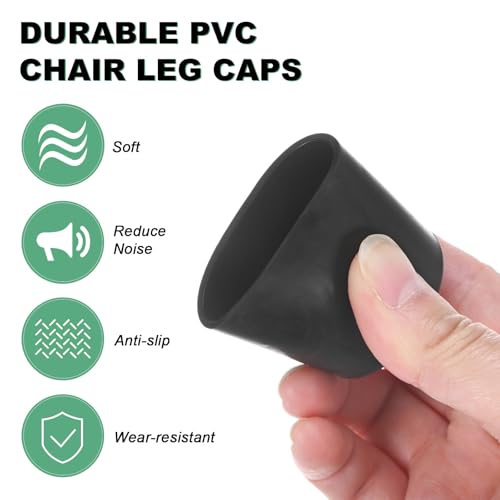 Image of M METERXITY 16-Pack Chair Leg Caps, 1-1 /4 Inch(32mm) PVC Chair Leg Floor Protectors for Folding Chairs /Metal Chairs /Furniture Table /Hardwood Floors, Round Non-Slip Cover End Tips [Black]