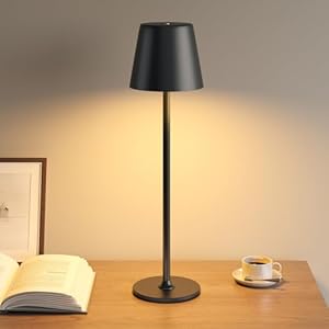 Night Light, LED Touch Bedside Table Lamp, Cordless Rechargeable USB Table Lamp, 3-Level Dimmable Brightness, IP54 Waterproof, Full Metal Housing, Dual Battery Power, Black