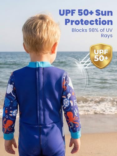 Summshall Neoprenanzug Baby, UPF 50+ Sonnenschutz Thermo Badeanzug für 0-24 Monate, Fleece Futter Warmhalte Einteiler Schwimmanzug für Pool, Schwimmunterricht, Strand