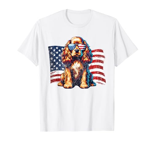 Cocker Spaniel American Flag Sunglasses Patriotic Vintage T-Shirt