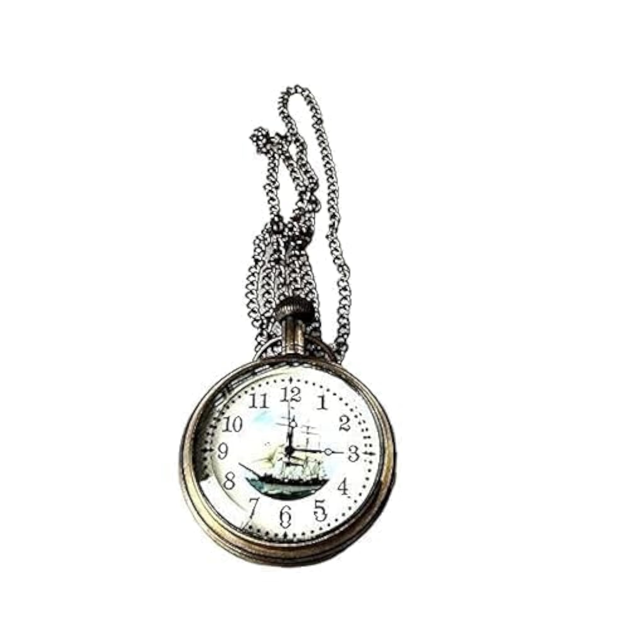 Brass Pocket Watch with Chain & Leather Case