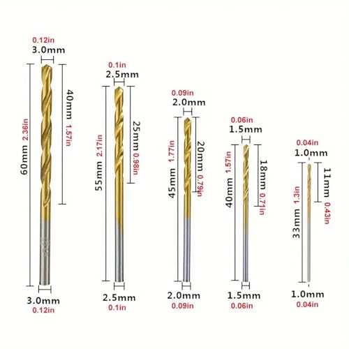 Set de 50 brocas helicoidales con recubrimiento de titanio 1-3 mm miniatura 6