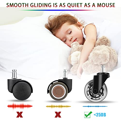 Gaming Chair Wheels - 2.5 Inch Heavy Duty Caster Wheels(2200Lbs),Mute Rolling Desk Chair Wheels Replacement (Set Of 5)-Rubber Office Chair Wheels For Carpet, Wood Floors,Hardwood Floors #TOP4