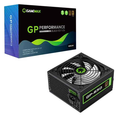 GameMax GP-Series 650W 80 Plus Bronze Power Supply - 650W GameMax GP-Series GP-650, Fully Wired, Single Rail, 140mm Fan, ATX PSU | Black