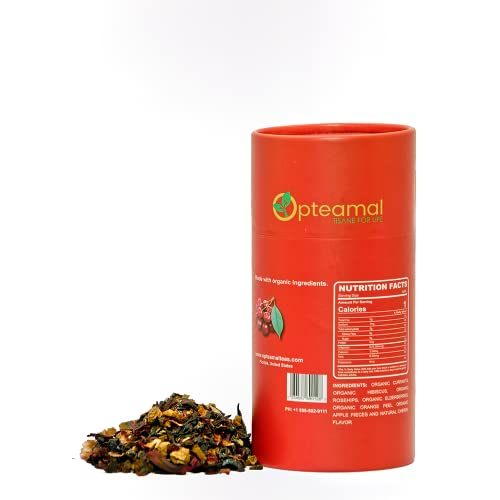Opteamal Caffeine Free Loose Leaf Tea, Cherry Hibiscus Herbal Fruit Tea | Organic Hibiscus Tea For Immunity Boost And Overall Health - 4Oz Cardboard Tube #TOP1