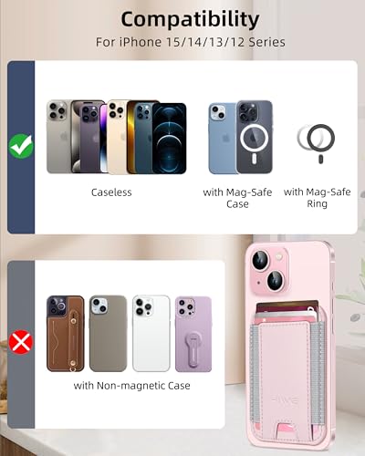 HiWe for MagSafe Wallet, Strongest Magnetic Wallet for iPhone 17/16/15/14/13/12 Series, 7 Cards Holder, Leather Minimalist Slim RFID, 1 Slot, Pink - Thumbnail 4