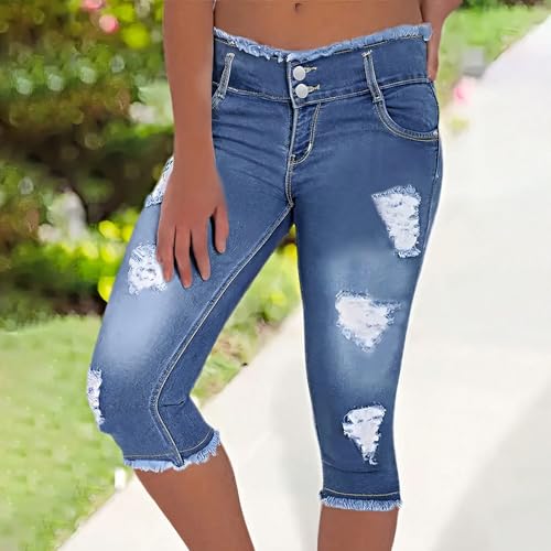 Jean Capris for Women Casual Ripped Skinny Jeans with Pockets Capri Jeggings Summer Distressed Crop Denim Pants3