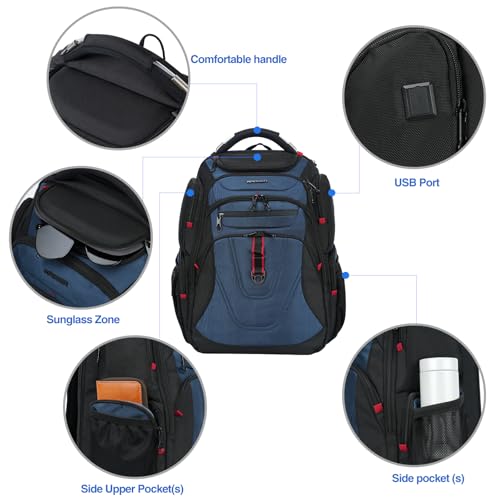 Image of KROSER TSA Friendly Travel Laptop Backpack 17.3 inch XXXL Gaming Backpack Water-Repellent College Daypack Business Backpack with RFID Pockets & USB Port for Men /Women-Black /Haze Blue