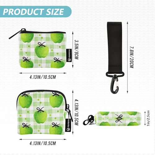 Watercolor Green Apples Plaid Women's Wallets Card Cases Small Detachable Card Money Holder with Wristlet Strap for Work Travel 2 Pcs4