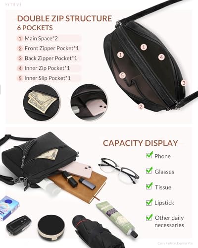 Crossbody Bags for Women, Lightweight Medium Crossbody Purse, Soft Leather Purses for Women Shoulder Handbags with Tassel Pure Black3