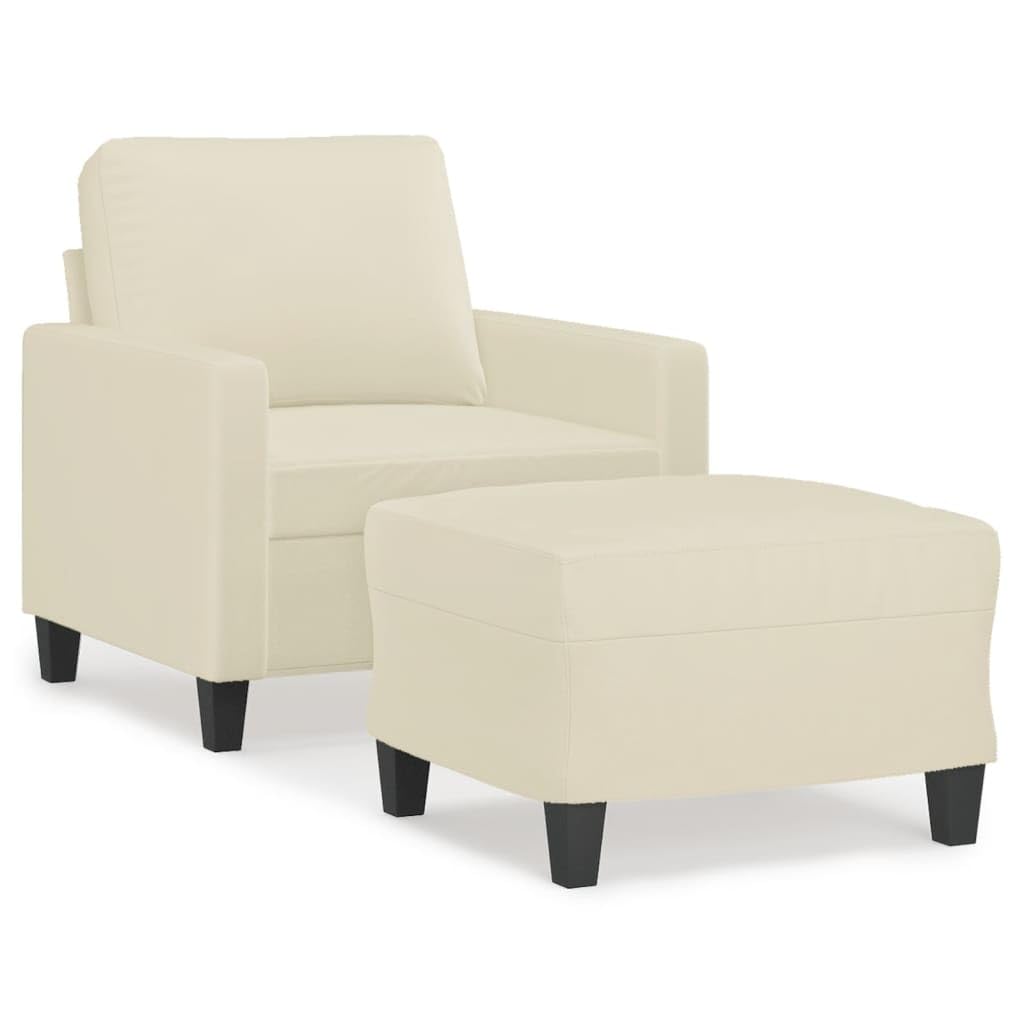 Sillón con taburete de diseño exclusivo en piel sintética crema y estructura metal