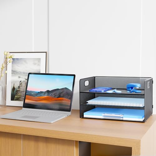 Desk Organizer, 3-Tier Letter Paper Tray Organizer, Desk Organizers and Accessories, Mesh Desktop File Organizer and Storage for Office Supplies (3 Tier Desk Organizer-Black) image 5