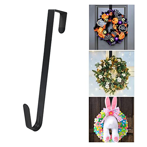 12" Wreath Hangers For Front Door - Premium Metal Over The Door Wreath Hanger Single Hooks For Hanging Wreaths, Heavy Duty Wreath Holder For Christmas Fall Halloween Easter Wreath Decorations - Black #TOP27