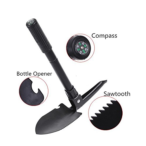 Camping Folding Shovel,Multi-Functional Survival Spade Military Mini Portable Stainless Steel Shovel For Camping, Backpacking, Gardening, Hiking (Black) #TOP2