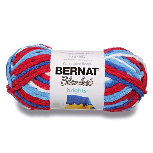 Image of Bernat Blanket Brights Yarn, 5.3 oz, Gauge 6 Super Bulky Chunky, Red, White & Boom