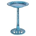 VIVOHOME 28 Inch Height Polyresin Lightweight Antique Outdoor Garden Bird Bath Blue