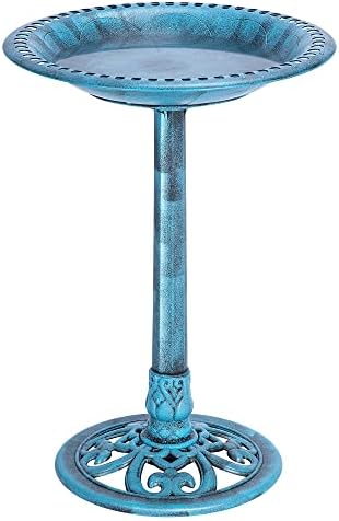 VIVOHOME 28 Inch Height Polyresin Lightweight Antique Outdoor Garden Bird Bath Blue